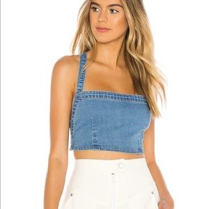 Super down Leia Denim Crop Top in Medium Blue Med